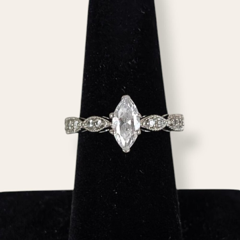 White Glass Navette Accent Ring